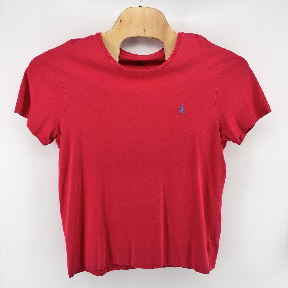 Polo Ralph Lauren Custom Fit T-Shirt Mens Large Red 100% Cotton Blue Pony